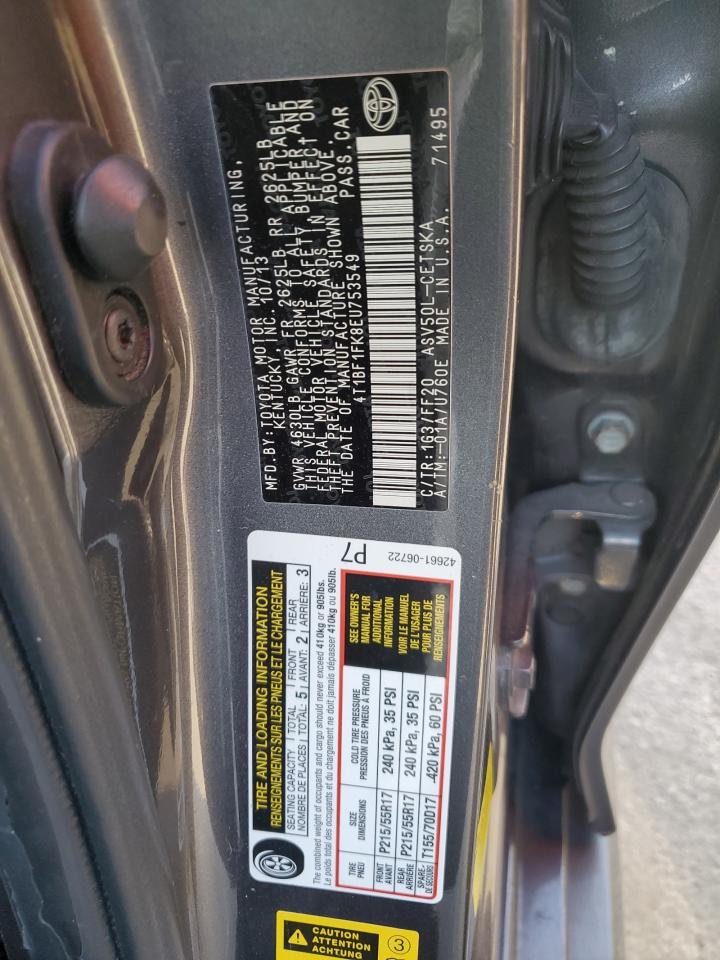 2014 Toyota Camry VIN 4T1BF1FK8EU753549 Copart auction photo, rear end damage thumbnail 12