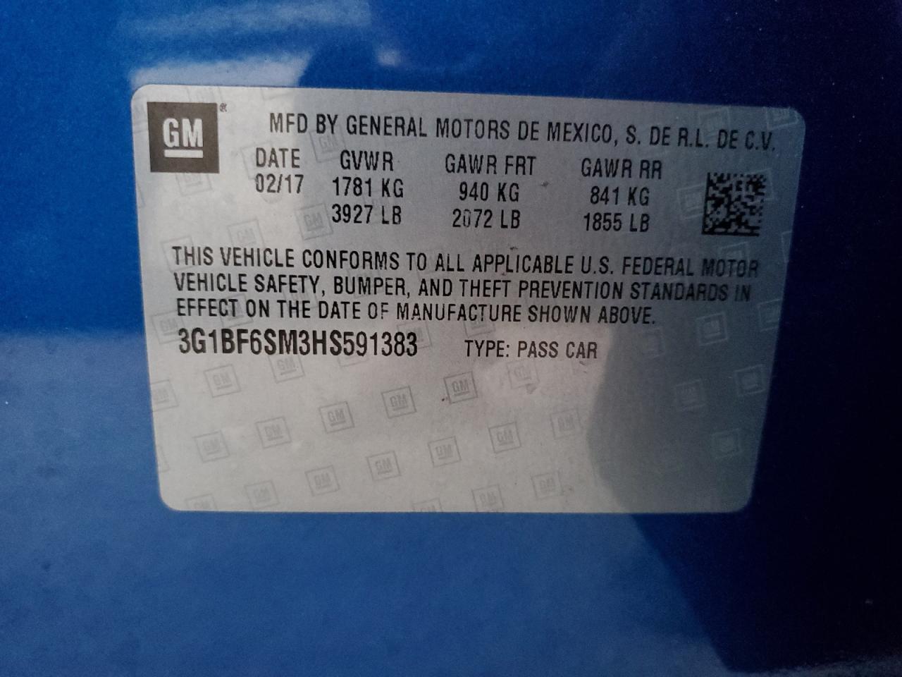 2017 Chevrolet Cruze VIN 3G1BF6SM3HS591383 Copart auction photo, side / front end damage thumbnail 13