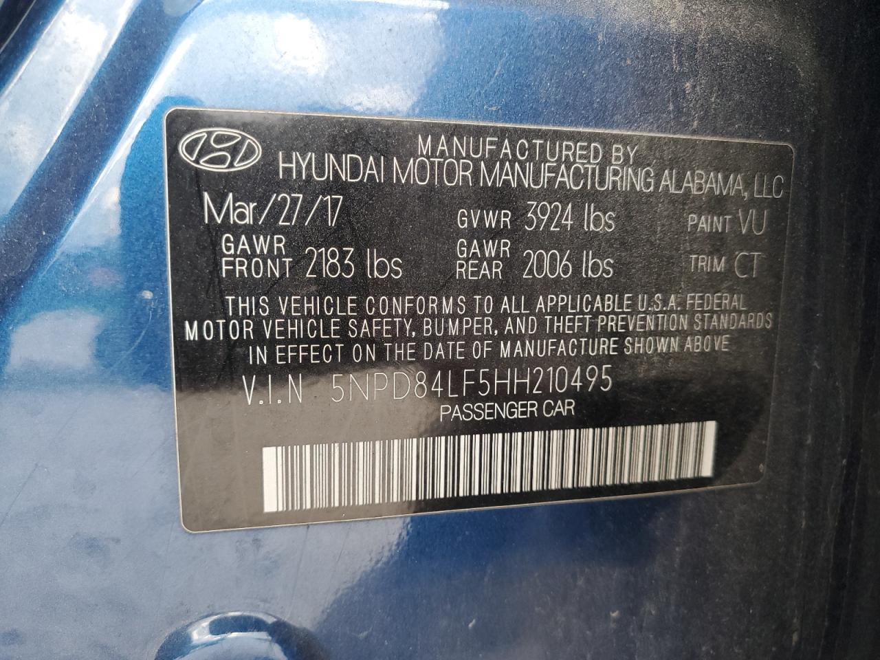 2017 Hyundai Elantra VIN 5NPD84LF5HH210495 Copart auction photo, front end / rear end damage thumbnail 12