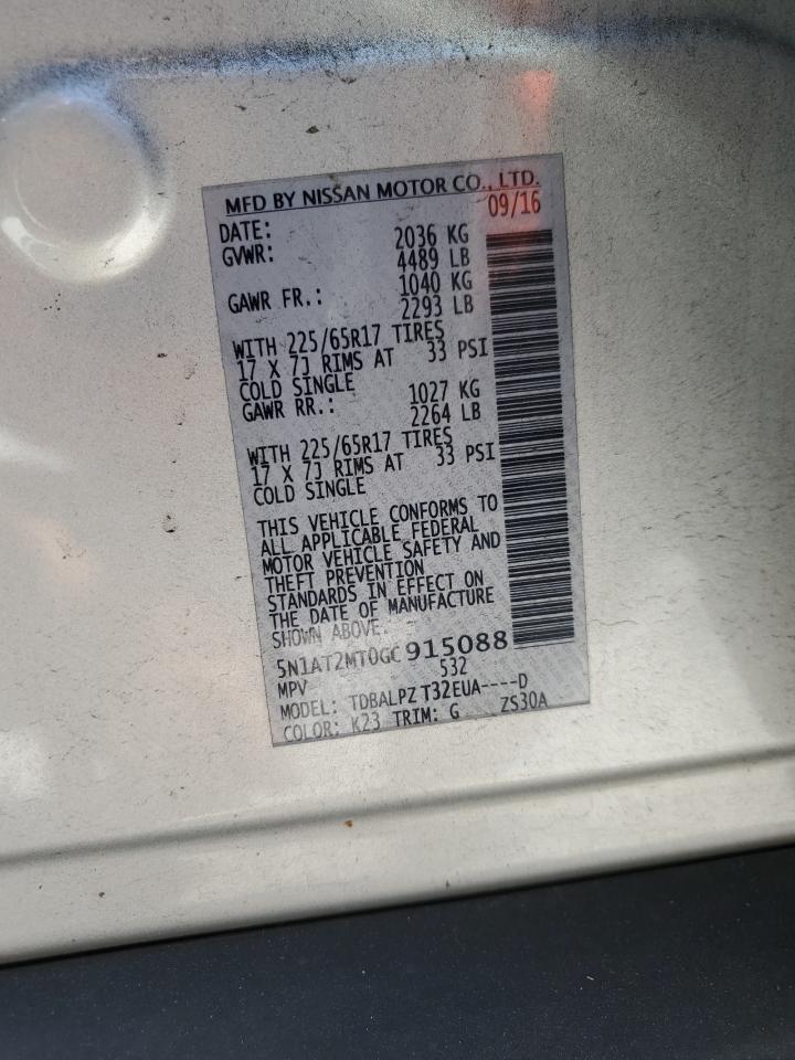 2016 Nissan Rogue VIN 5N1AT2MT0GC915088 Copart auction photo, front end damage thumbnail 14