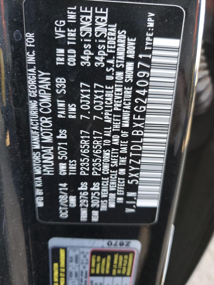 2015 Hyundai Santa Fe VIN 5XYZTDLBXFG240971 Copart auction photo, vandalism damage thumbnail 13