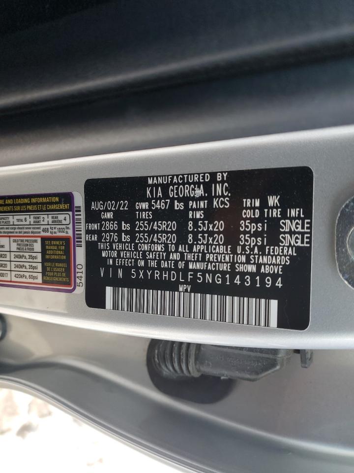 2022 KIA Sorento VIN 5XYRHDLF5NG143194 Copart auction photo, rear end damage thumbnail 14