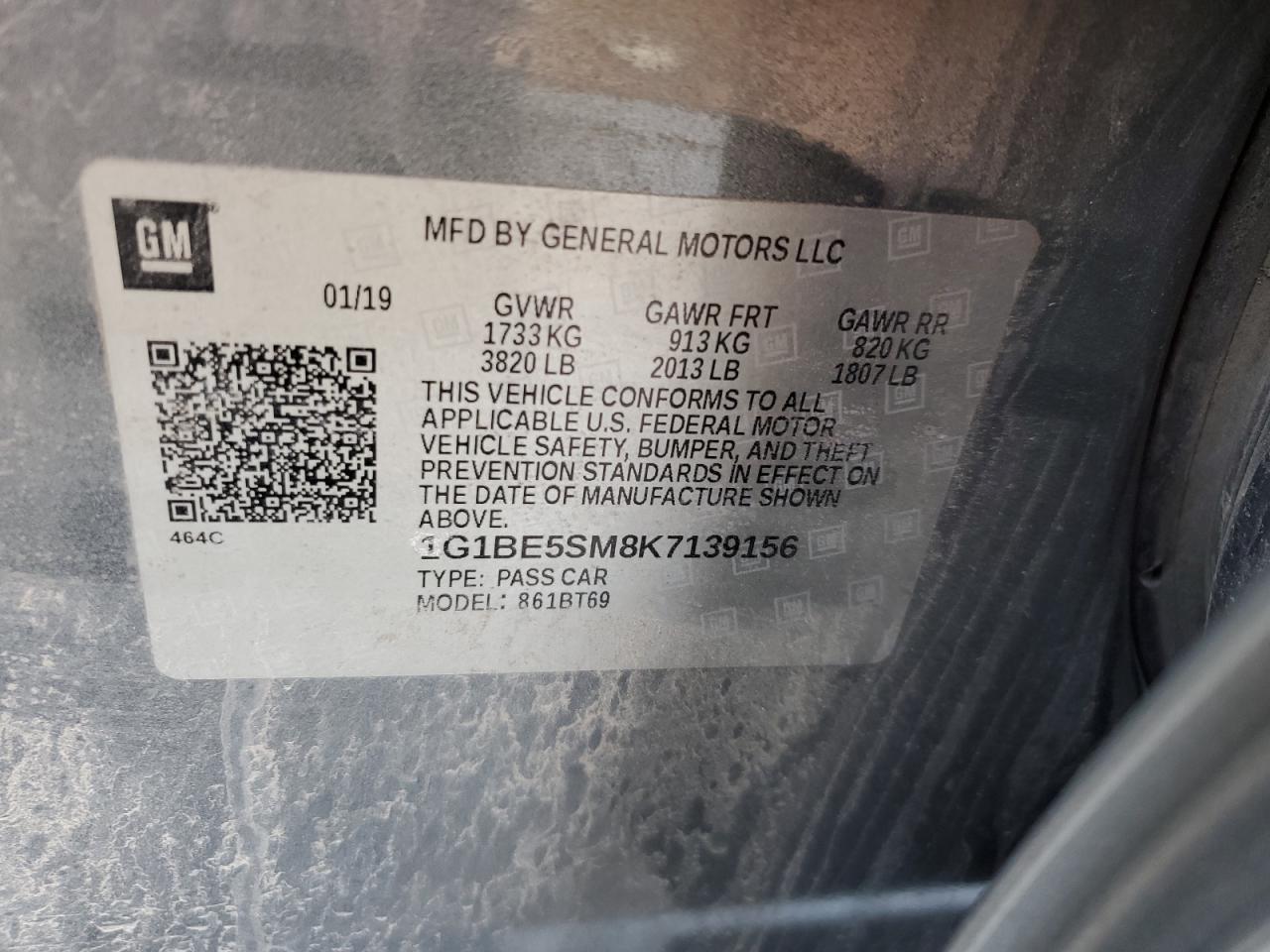 2019 Chevrolet Cruze VIN 1G1BE5SM8K7139156 Copart auction photo, side / front end damage thumbnail 12