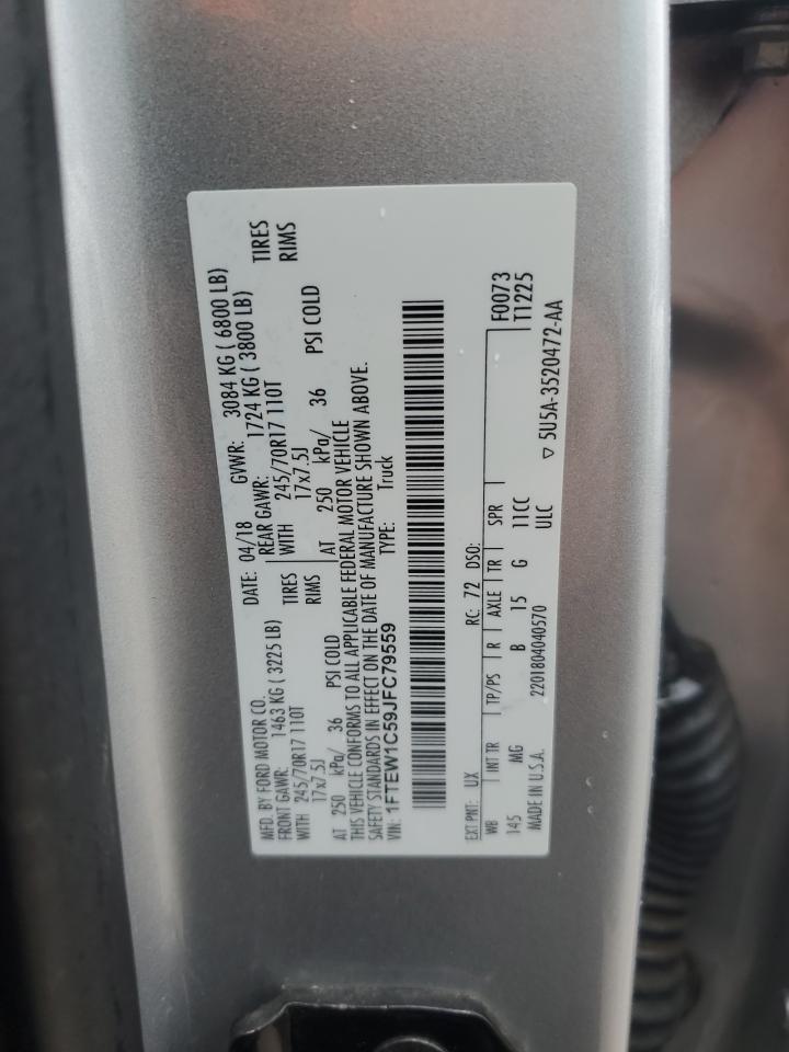 2018 Ford F-150 VIN 1FTEW1C59JFC79559 Copart auction photo, hail damage thumbnail 12
