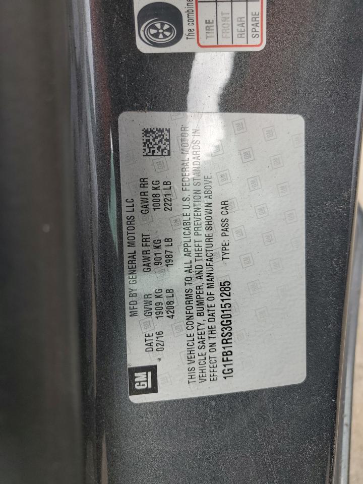 2016 Chevrolet Camaro VIN 1G1FB1RS3G0151285 Copart auction photo, front end / minor dent/scratches damage thumbnail 12