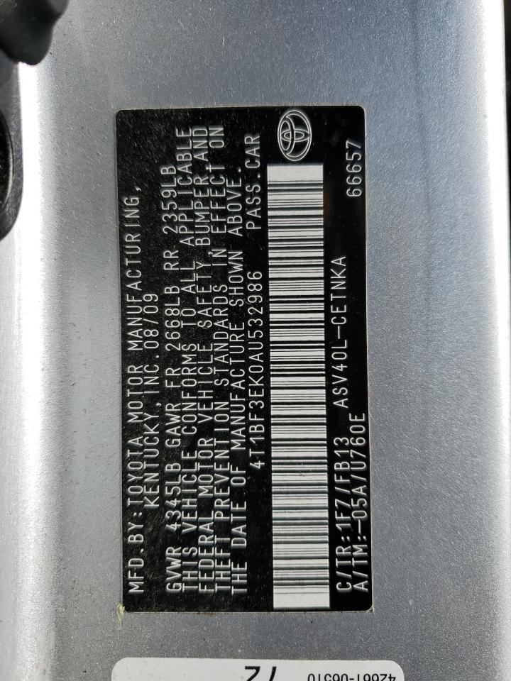 2010 Toyota Camry VIN 4T1BF3EK0AU532986 Copart auction photo, front end / minor dent/scratches damage thumbnail 14
