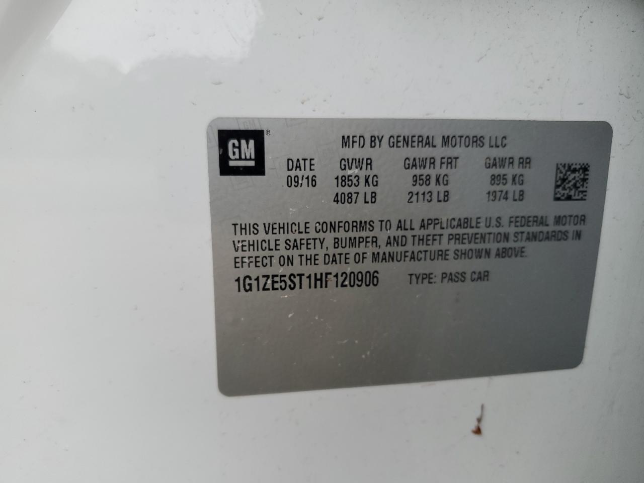 2017 Chevrolet Malibu VIN 1G1ZE5ST1HF120906 Copart auction photo, rear end damage thumbnail 12