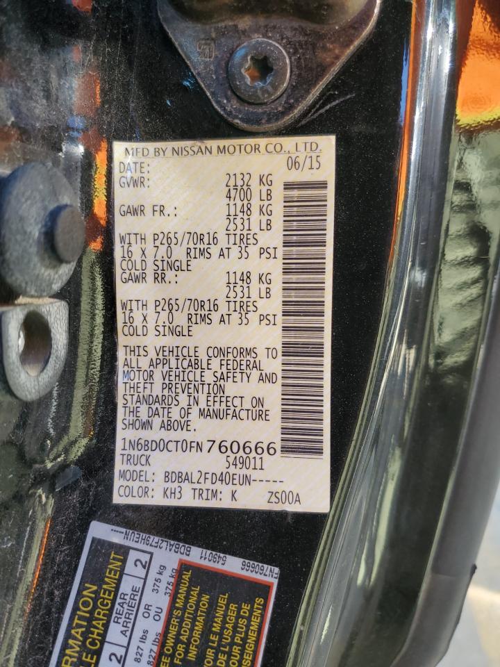 2015 Nissan Navara (Frontier) VIN 1N6BD0CT0FN760666 Copart auction photo, rear end / side damage thumbnail 13