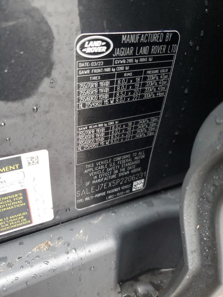2023 Land Rover Defender VIN SALEJ7EX5P2206231 Copart auction photo, all over damage thumbnail 13