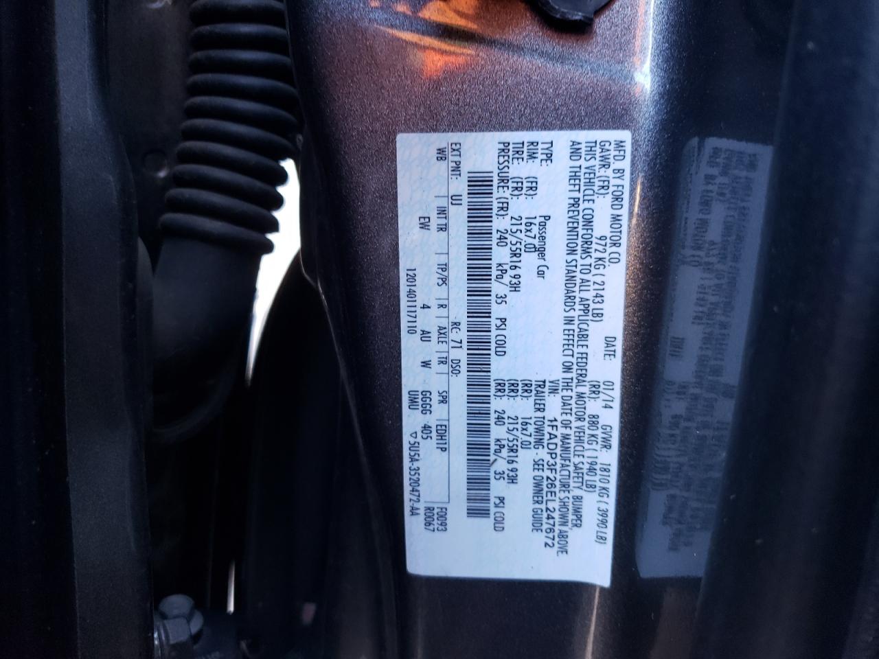 2014 Ford Focus VIN 1FADP3F26EL247672 Copart auction photo, side / front end damage thumbnail 12