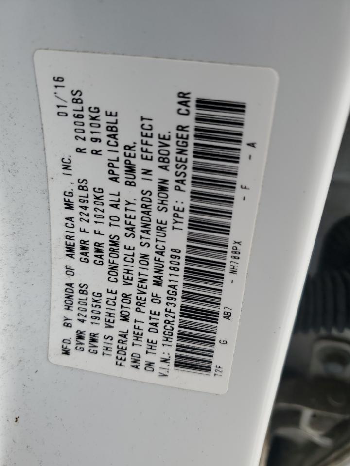 2016 Honda Accord VIN 1HGCR2F39GA118098 Copart auction photo, front end damage thumbnail 14