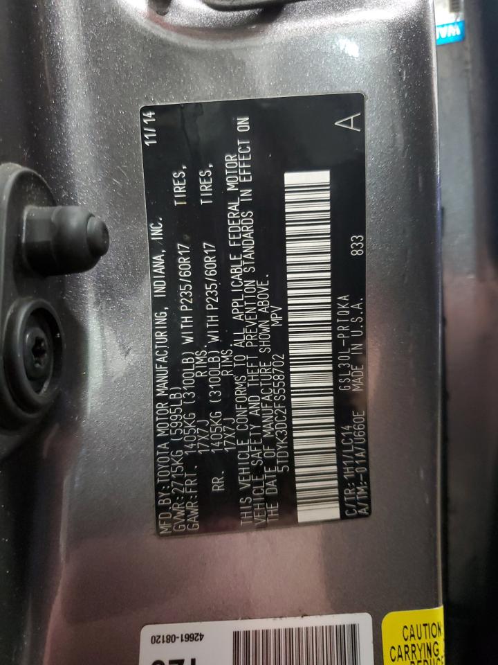 2015 Toyota Sienna VIN 5TDYK3DC2FS558702 Copart auction photo, front end damage thumbnail 15