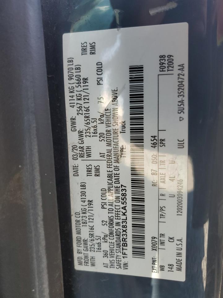 2020 Ford Transit VIN 1FTBR3X83LKA55837 Copart auction photo, front end / mechanical damage thumbnail 14