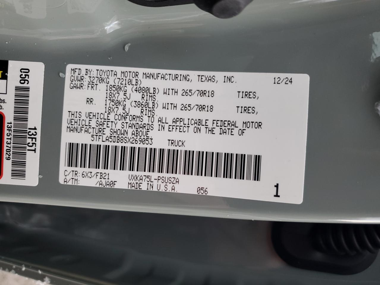 2025 Toyota Tundra VIN 5TFLA5DB8SX269053 Copart auction photo, front end damage thumbnail 12