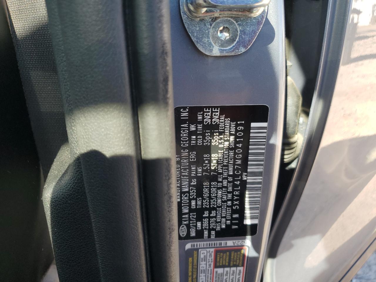 2021 KIA Sorento VIN 5XYRL4LC7MG041091 Copart auction photo, rear end / side damage thumbnail 15