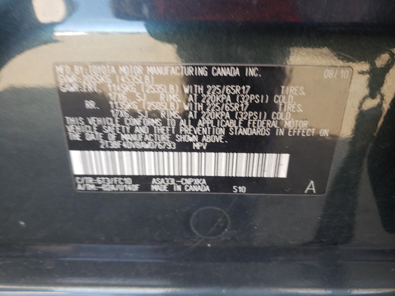 2010 Toyota RAV 4 VIN 2T3BF4DV8AW076793 Copart auction photo, front end damage thumbnail 14