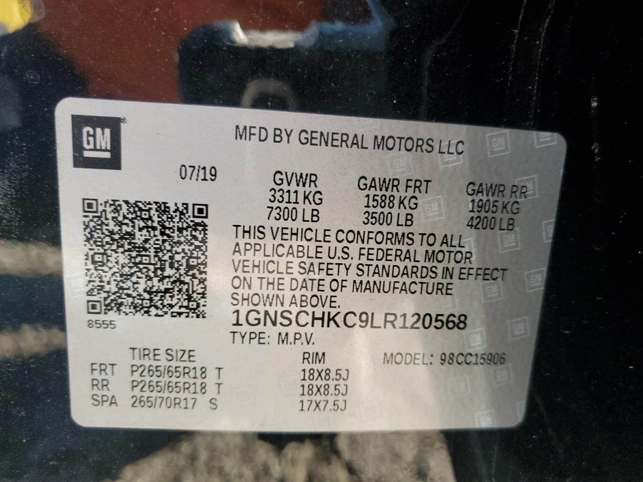 2020 Chevrolet Suburban VIN 1GNSCHKC9LR120568 Copart auction photo, side / rear end damage thumbnail 13