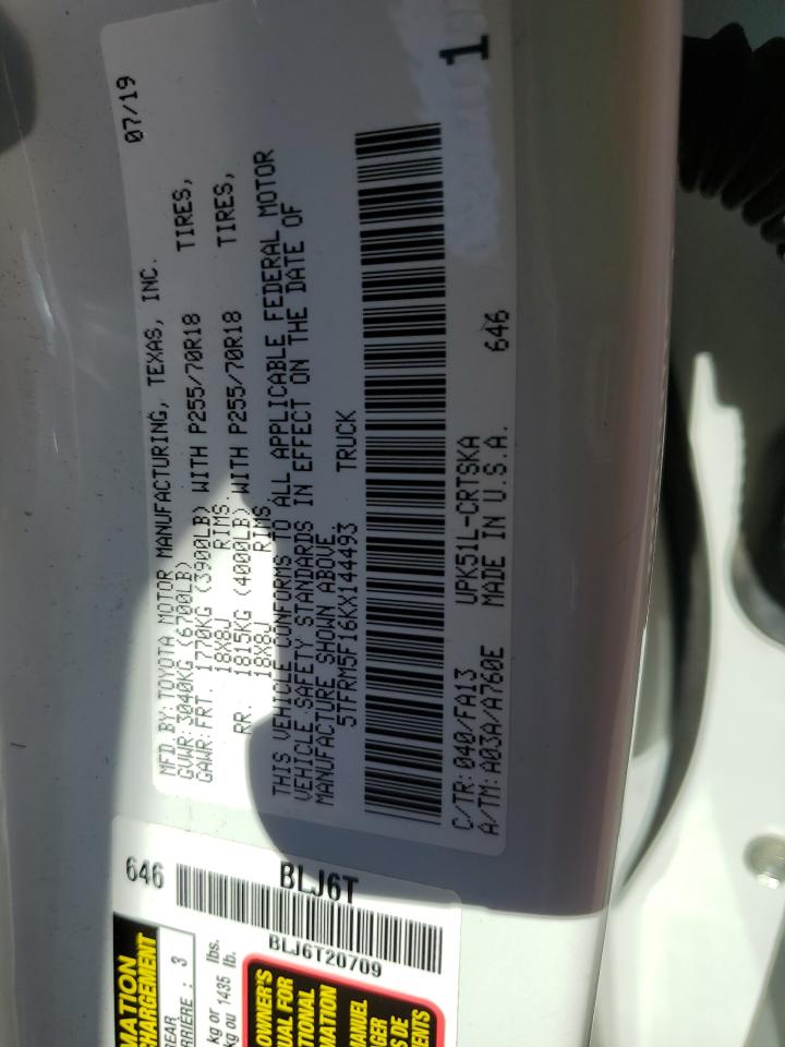 2019 Toyota Tundra VIN 5TFRM5F16KX144493 Copart auction photo, front end damage thumbnail 14