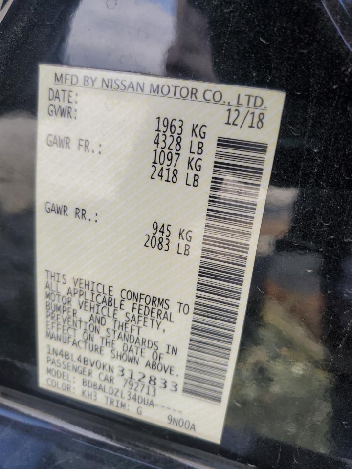 2019 Nissan Altima VIN 1N4BL4BV0KN312833 Copart auction photo, undercarriage / front end damage thumbnail 13