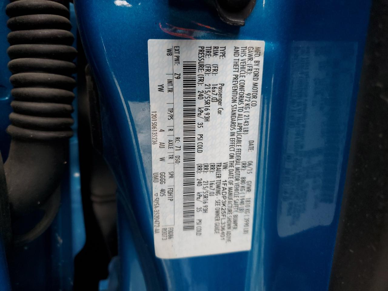 2015 Ford Focus VIN 1FADP3K25FL336401 Copart auction photo, front end damage thumbnail 12