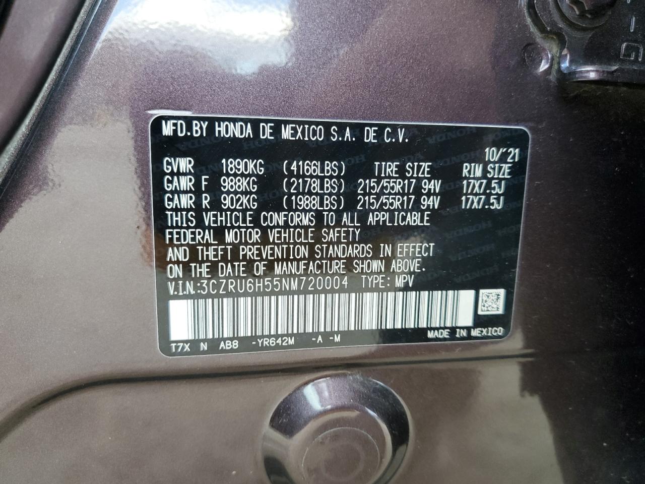 2022 Honda HR-V VIN 3CZRU6H55NM720004 Copart auction photo, front end / minor dent/scratches damage thumbnail 15