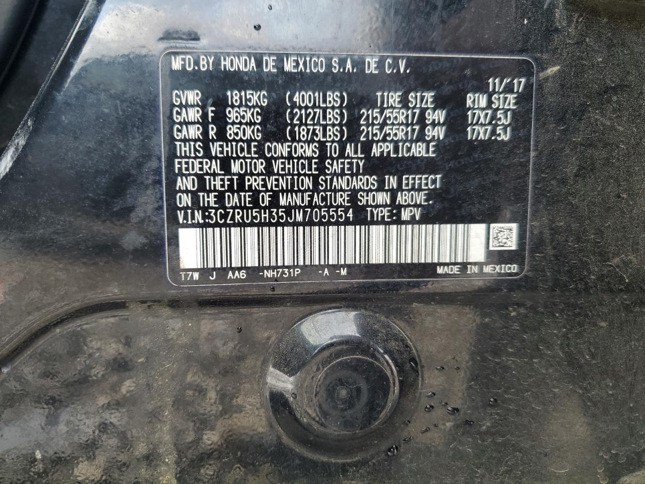 2018 Honda HR-V VIN 3CZRU5H35JM705554 Copart auction photo, front end damage thumbnail 13