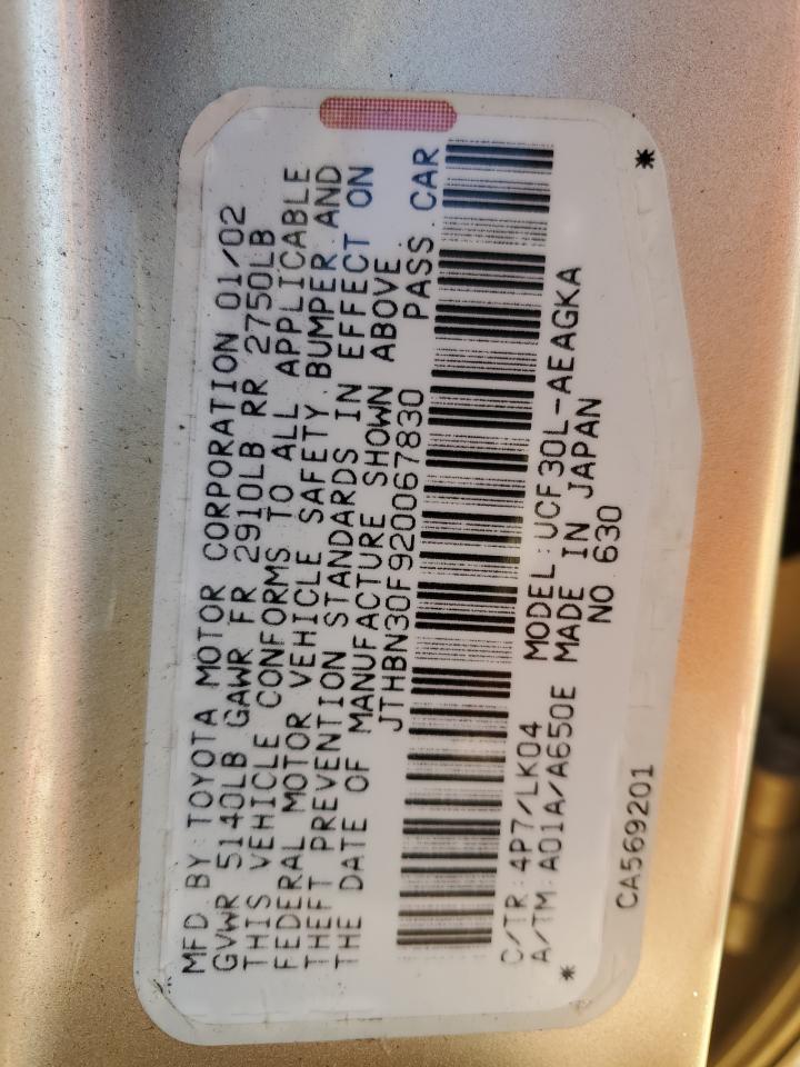 2002 Lexus LS VIN JTHBN30F920067830 Copart auction photo, front end / minor dent/scratches damage thumbnail 14