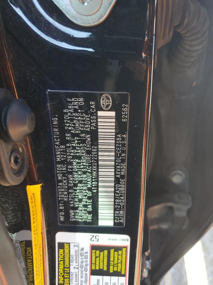 2019 Toyota Camry VIN 4T1B11HKXKU722682 Copart auction photo, side / minor dent/scratches damage thumbnail 12