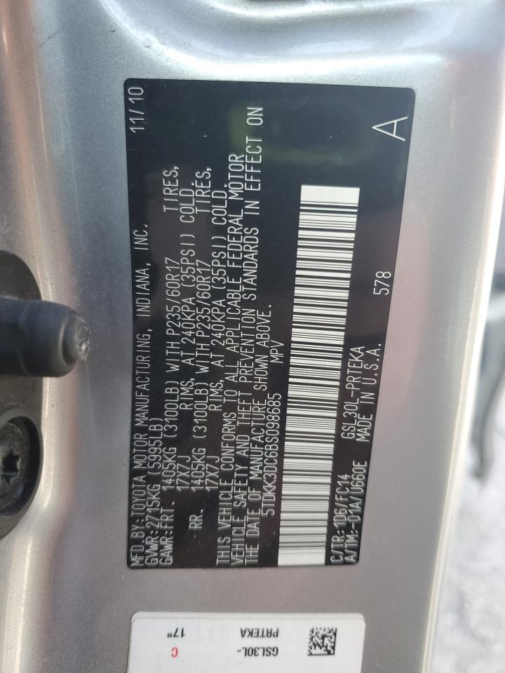 2011 Toyota Sienna VIN 5TDKK3DC6BS098685 Copart auction photo, all over damage thumbnail 15