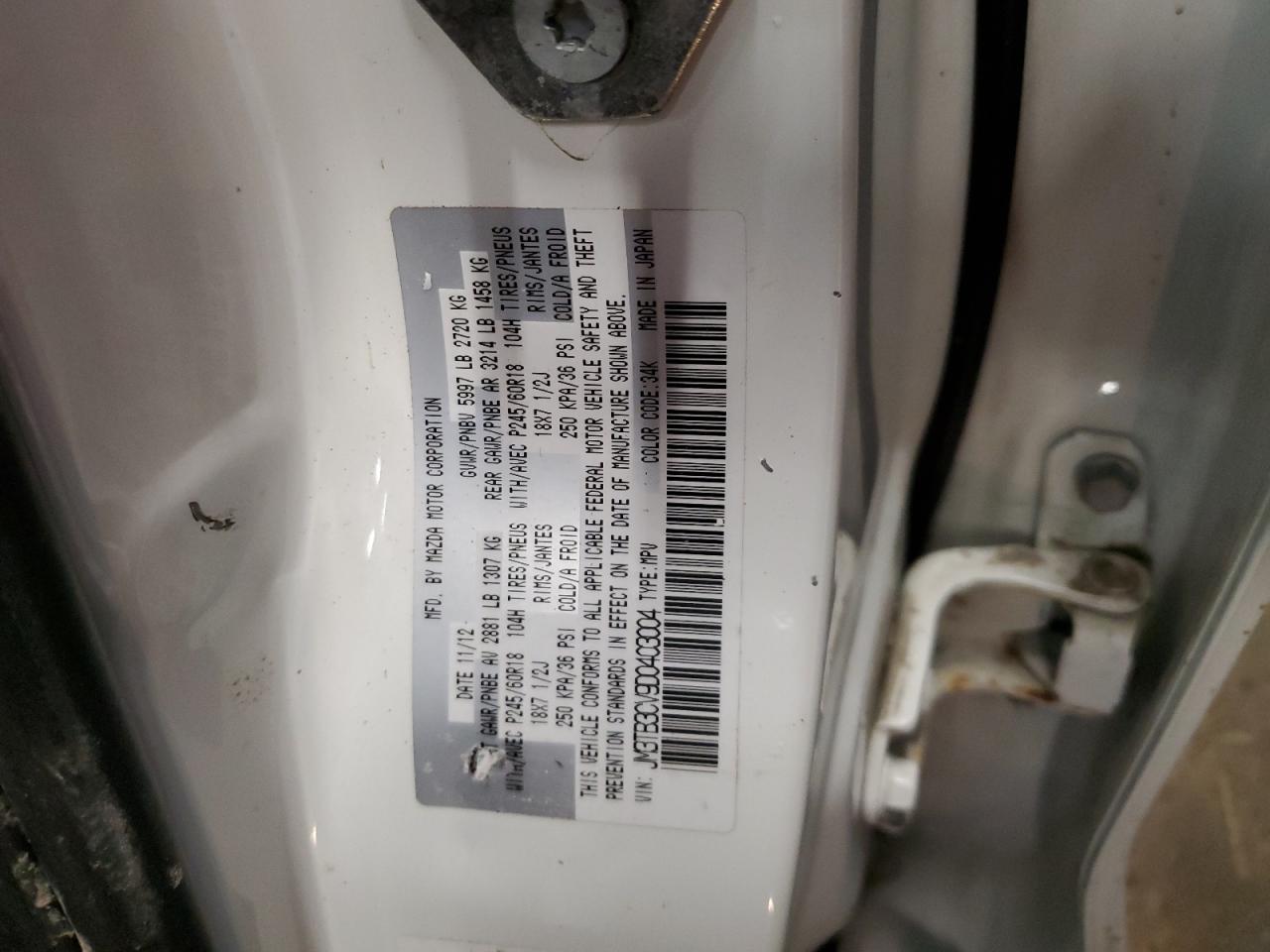 2013 Mazda CX-9 VIN JM3TB3CV9D0403004 Copart auction photo, front end damage thumbnail 15