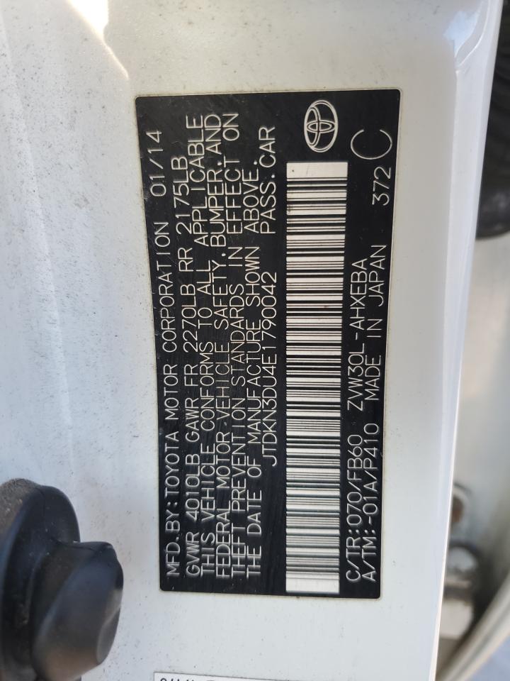 2014 Toyota Prius VIN JTDKN3DU4E1790042 Copart auction photo, biohazard/chemical damage thumbnail 13