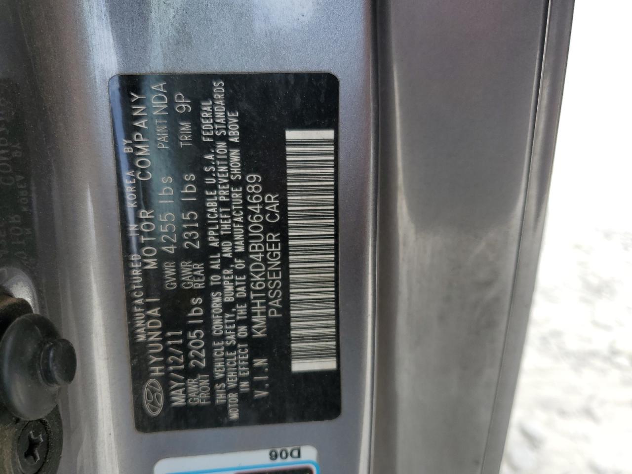 2011 Hyundai Genesis VIN KMHHT6KD4BU064689 Copart auction photo, front end damage thumbnail 14
