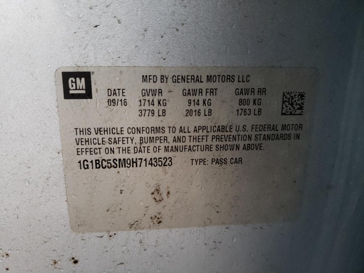 2017 Chevrolet Cruze VIN 1G1BC5SM9H7143523 Copart auction photo, front end damage thumbnail 12