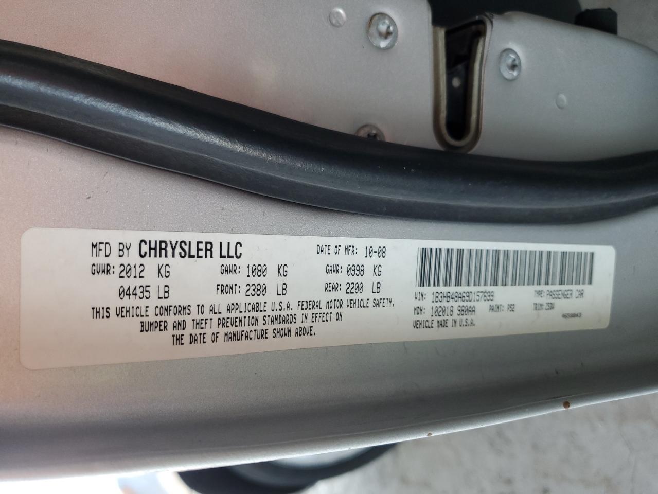 2009 Dodge Caliber VIN 1B3HB48A69D157699 Copart auction photo, vandalism / side damage thumbnail 12
