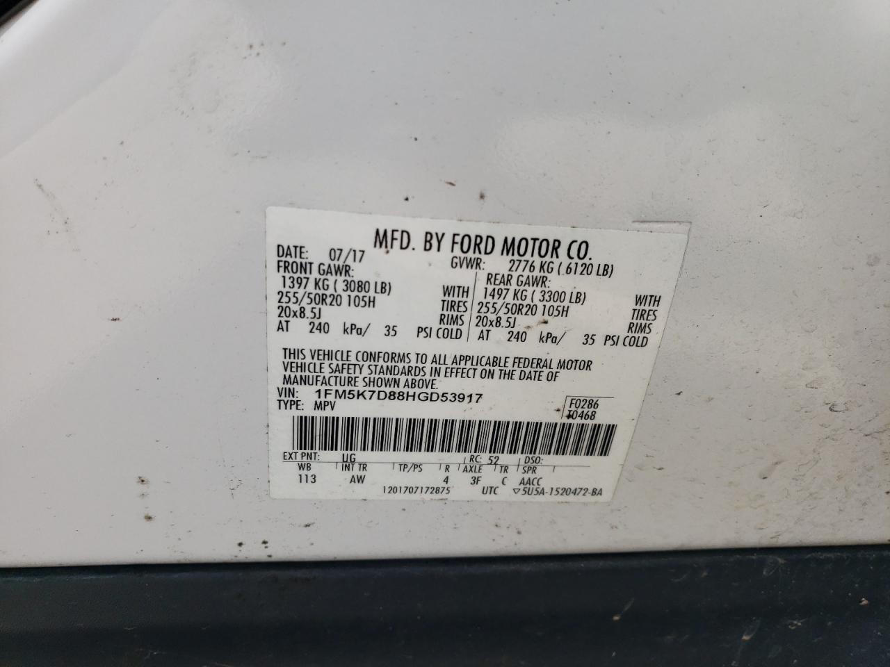 2017 Ford Explorer VIN 1FM5K7D88HGD53917 Copart auction photo, all over / front end damage thumbnail 13