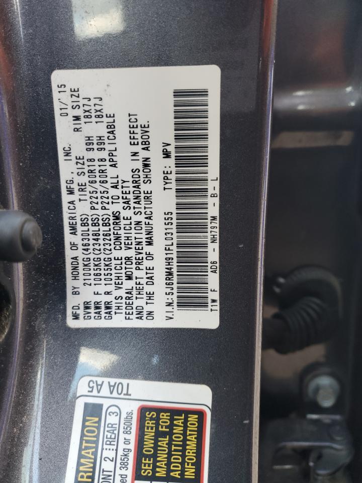 2015 Honda CR-V VIN 5J6RM4H91FL031555 Copart auction photo, side damage thumbnail 12