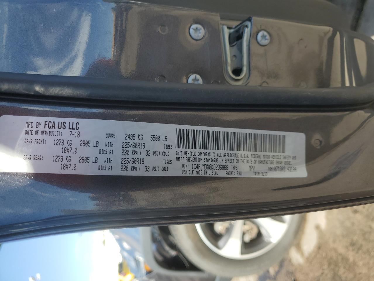 2019 Jeep Grand Cherokee VIN 1C4PJMDX8KD236868 Copart auction photo, rollover damage thumbnail 12