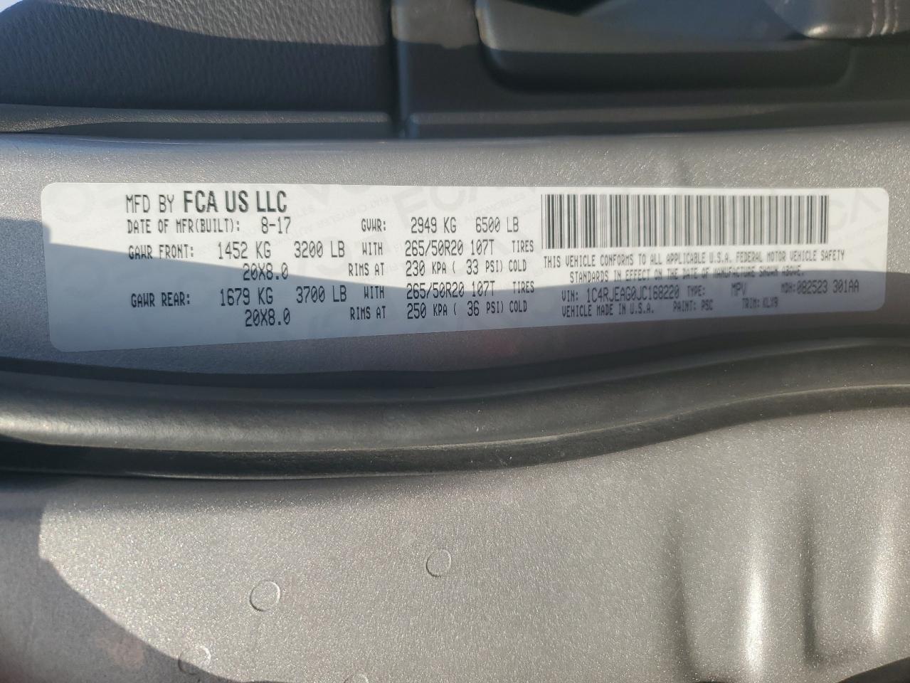 2018 Jeep Grand Cherokee VIN 1C4RJEAG0JC168220 Copart auction photo, undercarriage / front end damage thumbnail 15