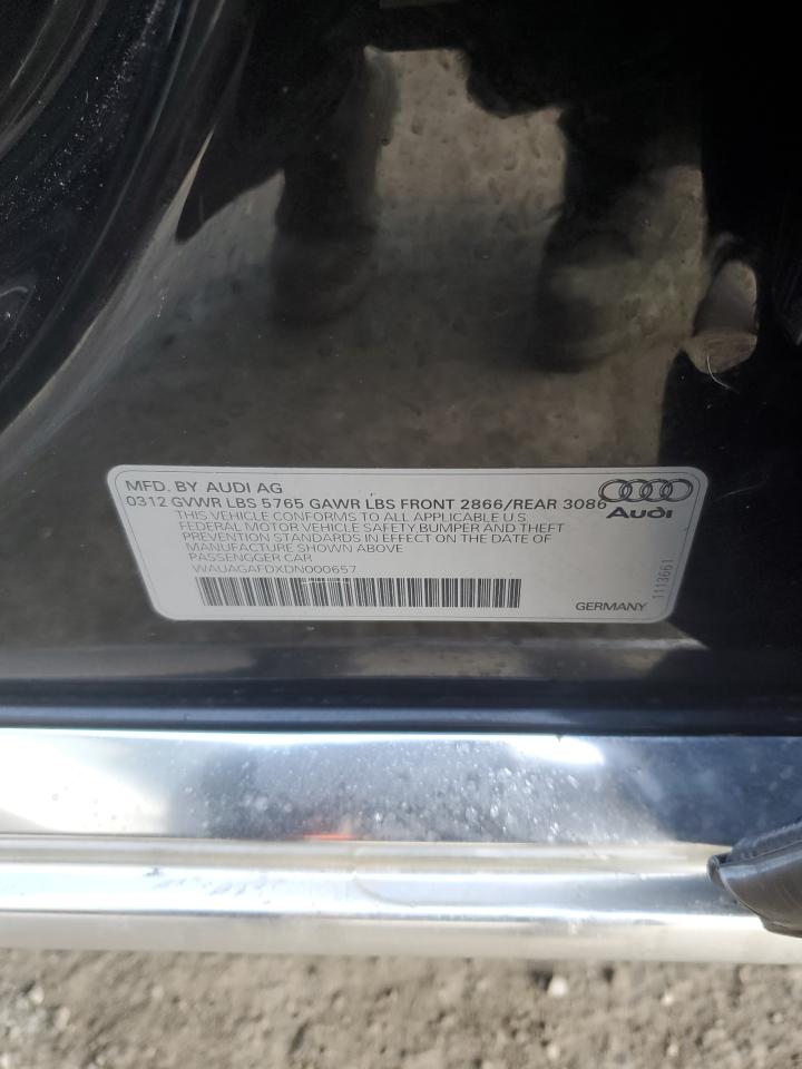 2013 Audi A8 VIN WAUAGAFDXDN000657 Copart auction photo, rear end damage thumbnail 14