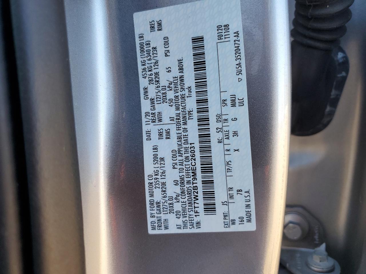 2021 Ford F250 VIN 1FT7W2BT9MEC26031 Copart auction photo, front end damage thumbnail 13
