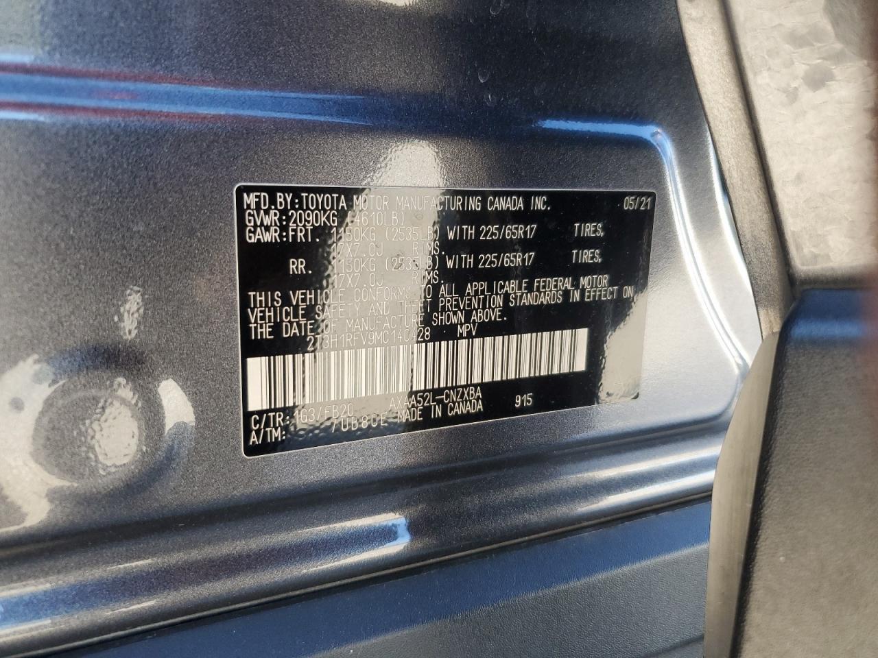 2021 Toyota RAV 4 VIN 2T3H1RFV9MC140428 Copart auction photo, front end damage thumbnail 15