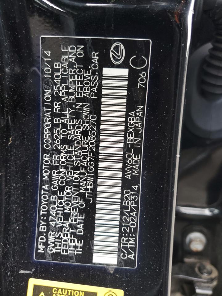 2015 Lexus ES VIN JTHBW1GG7F2085270 Copart auction photo, front end / rear end damage thumbnail 12