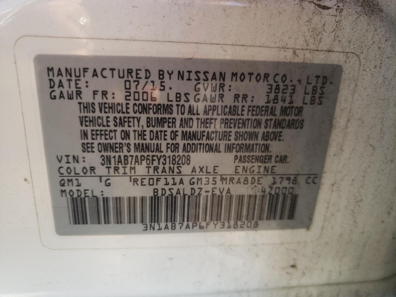 2015 Nissan Sentra VIN 3N1AB7AP6FY318208 Copart auction photo, front end / minor dent/scratches damage thumbnail 14