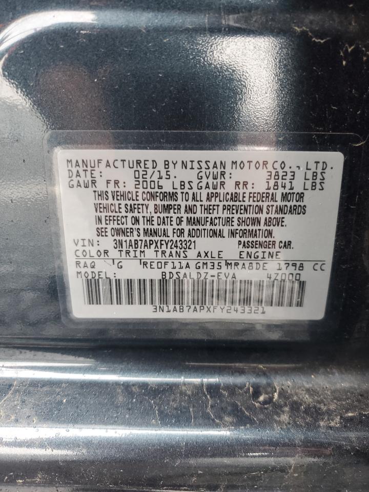 2015 Nissan Sentra VIN 3N1AB7APXFY243321 Copart auction photo, side damage thumbnail 12