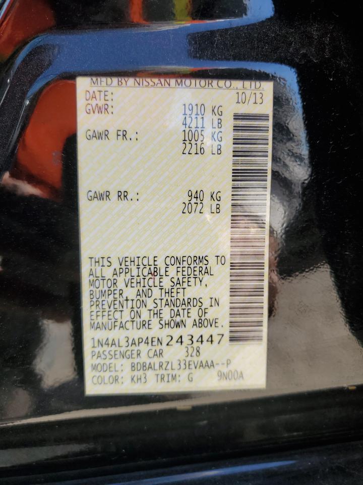 2014 Nissan Altima VIN 1N4AL3AP4EN243447 Copart auction photo, rear end / minor dent/scratches damage thumbnail 13