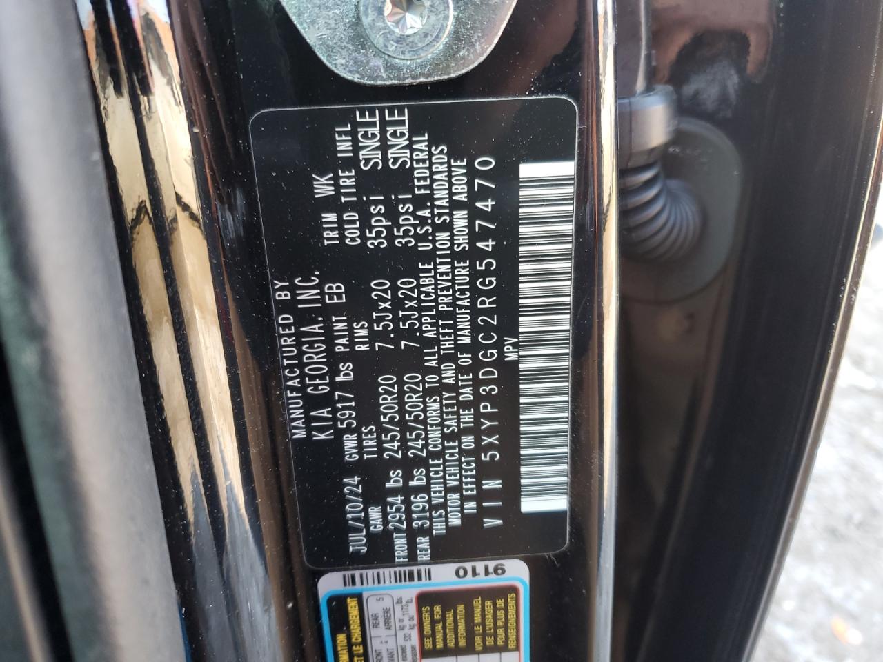 2024 KIA Telluride VIN 5XYP3DGC2RG547470 Copart auction photo, front end / side damage thumbnail 15