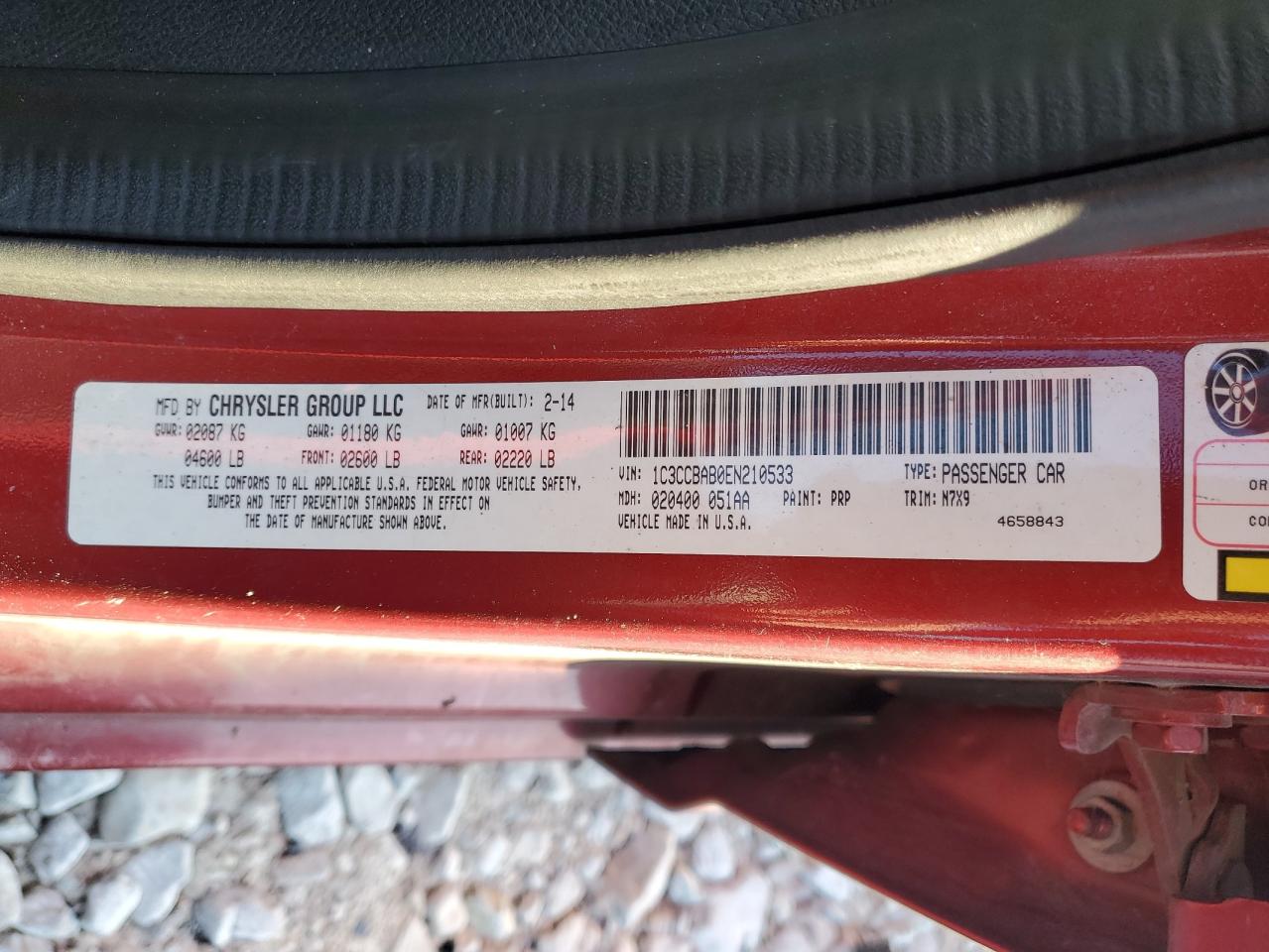 2014 Chrysler 200 VIN 1C3CCBAB0EN210533 Copart auction photo, front end damage thumbnail 13