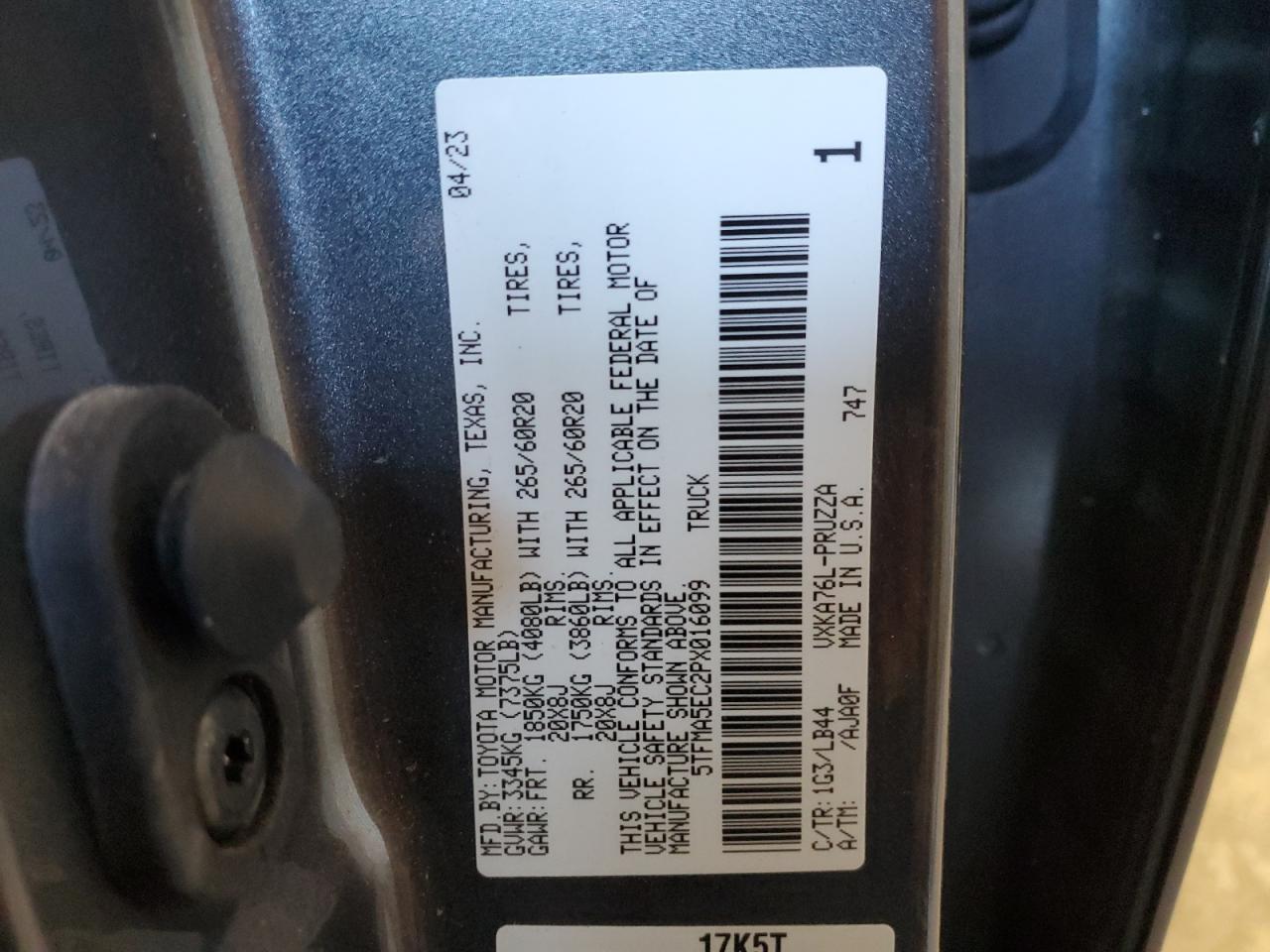 2023 Toyota Tundra VIN 5TFMA5EC2PX016099 Copart auction photo, front end / minor dent/scratches damage thumbnail 15