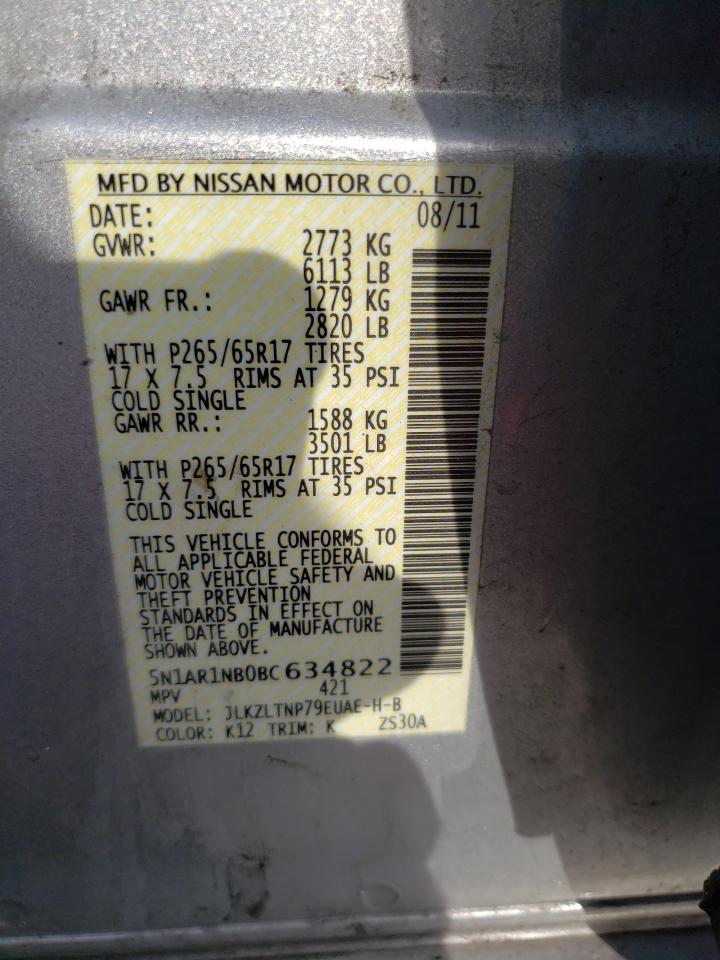 2011 Nissan Pathfinder VIN 5N1AR1NB0BC634822 Copart auction photo, front end / minor dent/scratches damage thumbnail 14