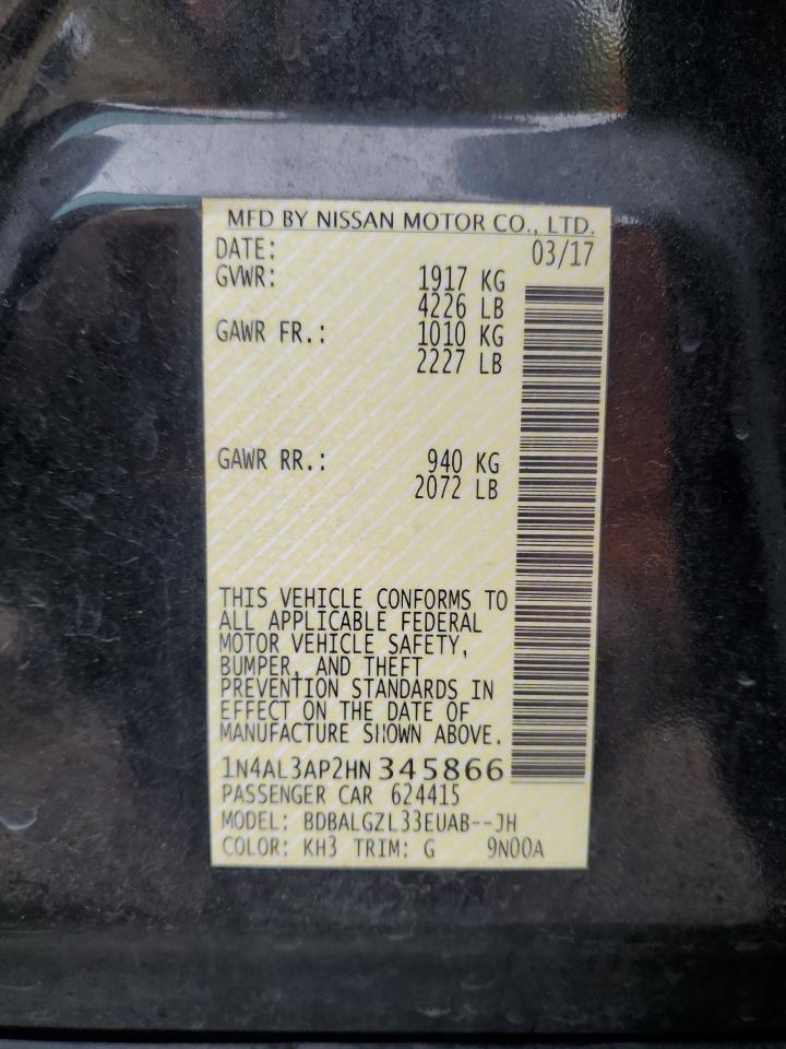 2017 Nissan Altima VIN 1N4AL3AP2HN345866 Copart auction photo, front end damage thumbnail 14